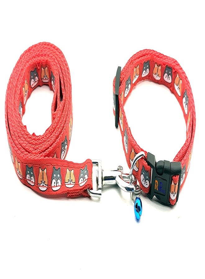 Pups&Pets Printed Nylon Collar Leash Set Adjustable 15 MM, Ideal for All Breed Small Dog & Puppies - (Red, Pattern 01) - Image 3